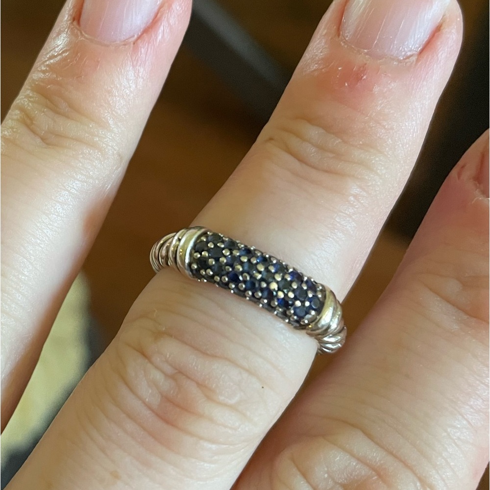 David Yurman Sterling Silver and Blue Sapphire Cable Candy Metro Ring sz 6.5